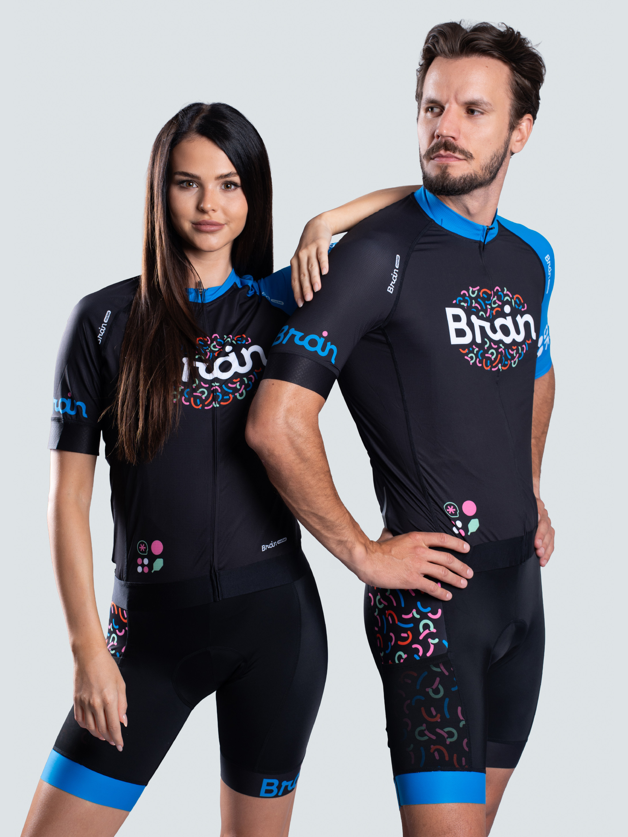 Brain set ciclism unisex, tricou și pantaloni scurți, negru Dimensiune: L