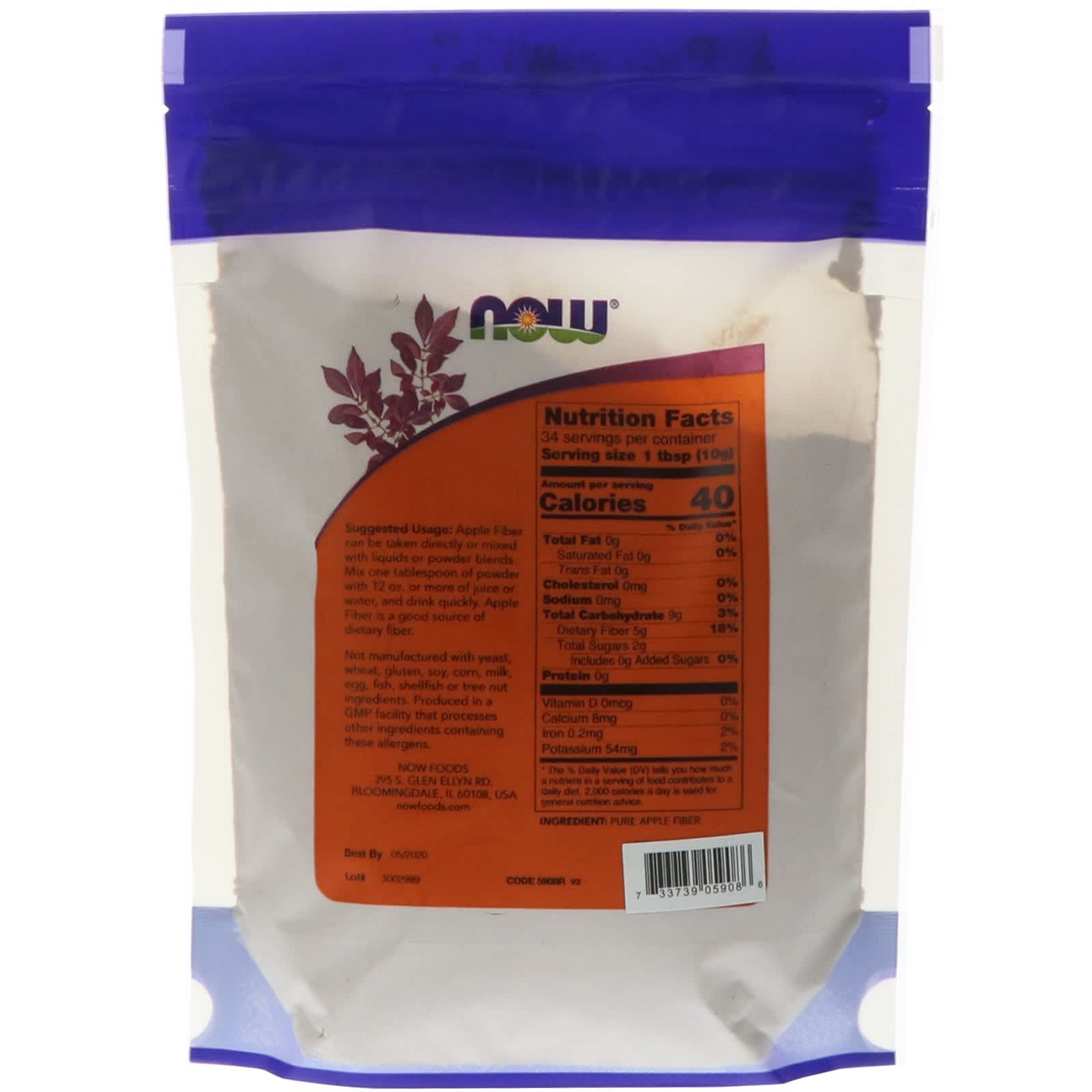 Now® Foods Fibră de măr NOW, 340 g