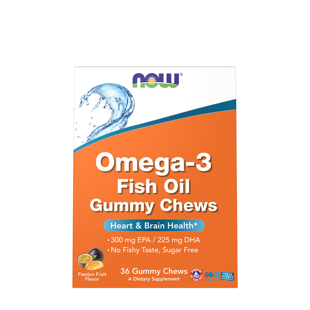 Now® Foods NOW Jeleuri masticabile cu ulei de pește Omega-3, fructul pasiunii, 36 de comprimate masticabile