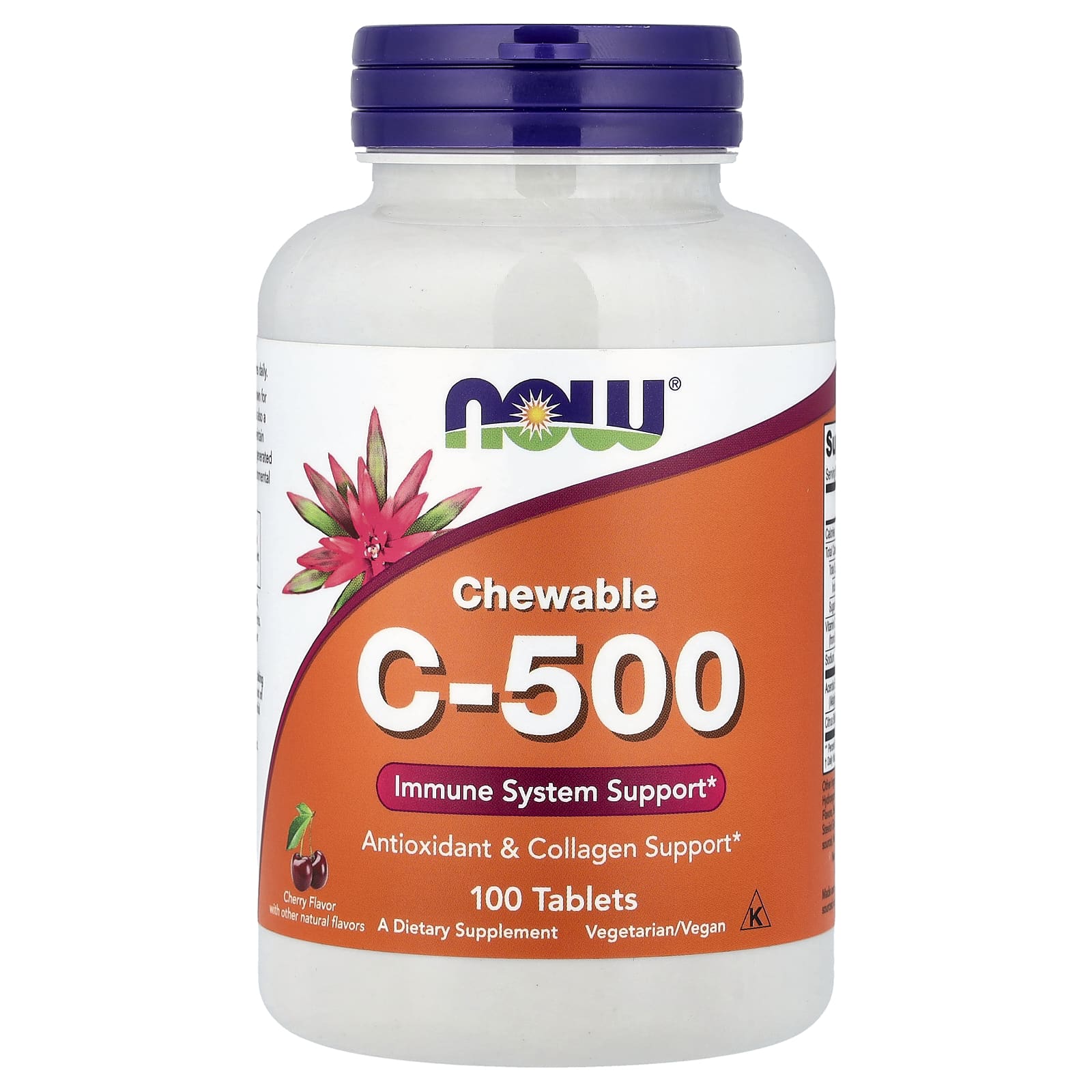 Now® Foods NOW Vitamina C-500 masticabilă, Cireșe, 100 de comprimate