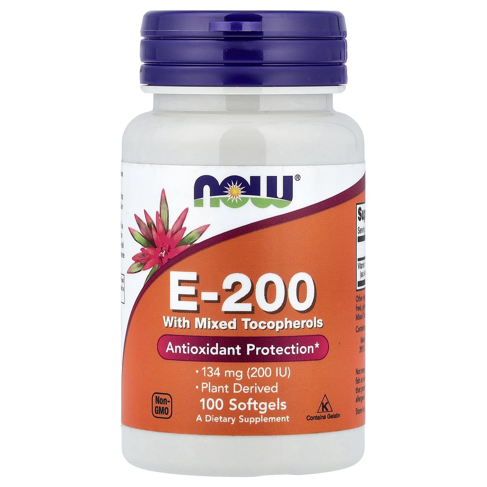 Now® Foods NOW Vitamina E-200 cu tocoferoli mixți, 100 capsule moi