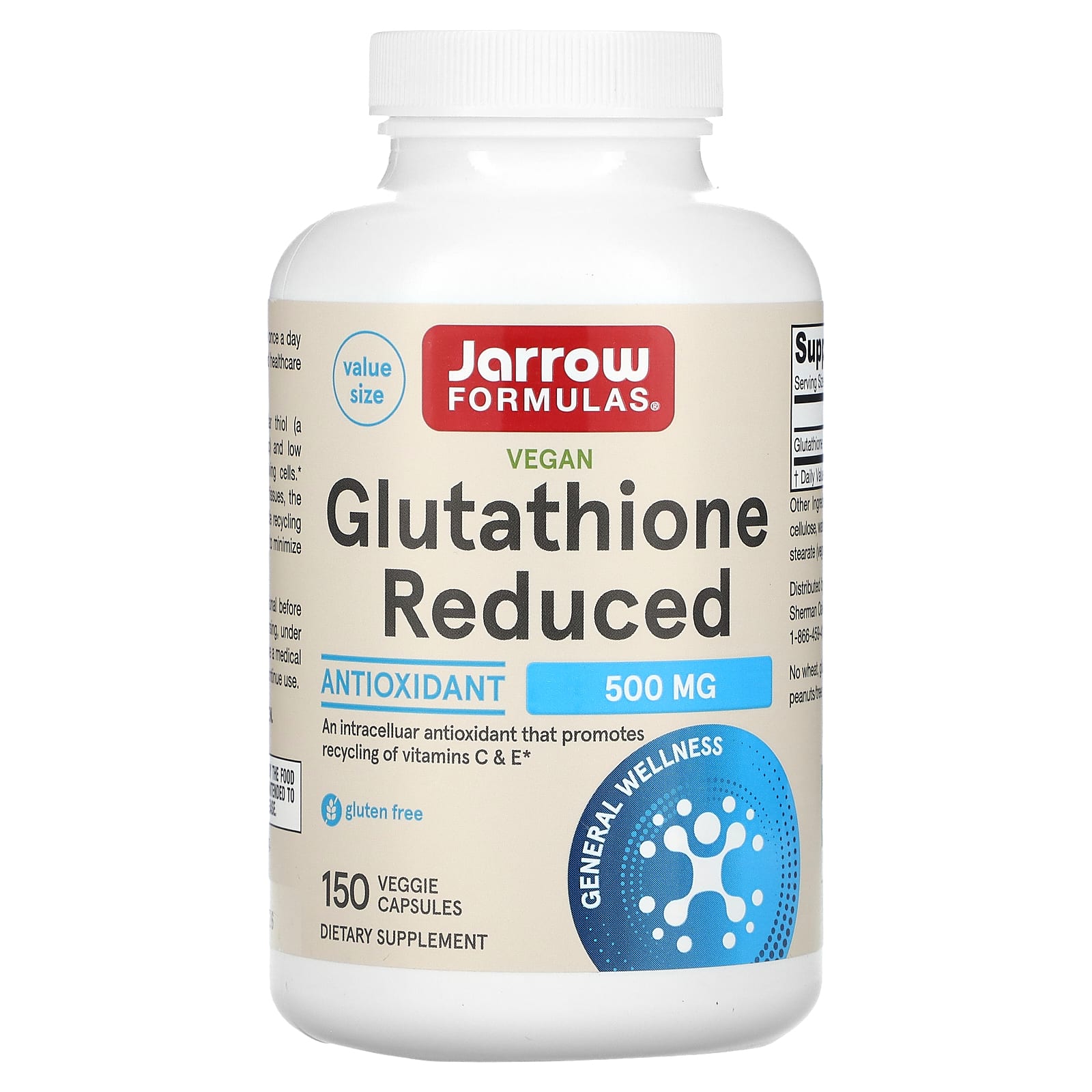 Jarrow Formulas Glutation redus, 500 mg, 150 capsule vegetale