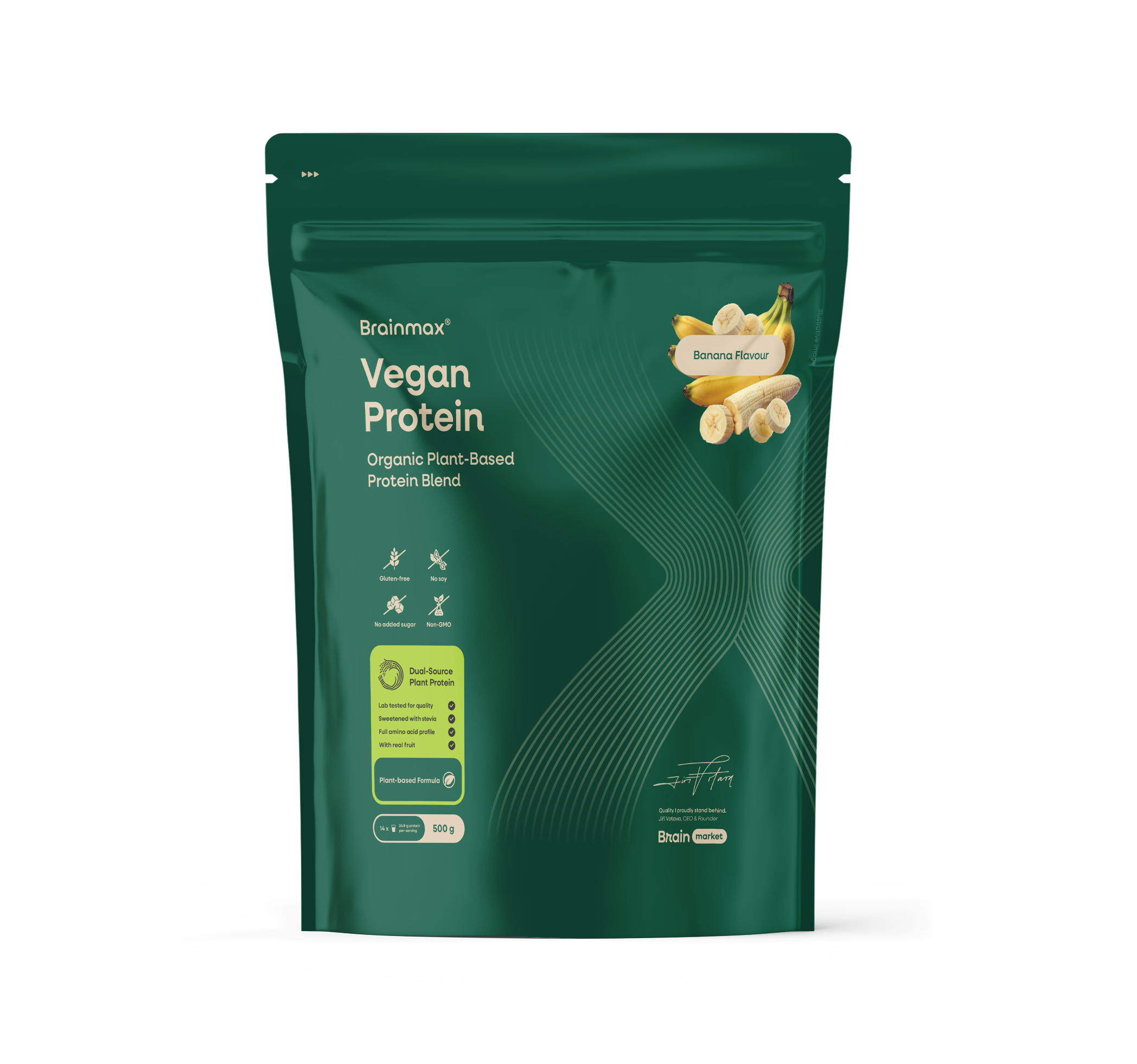 BrainMax Proteină vegană, banană, 500 g