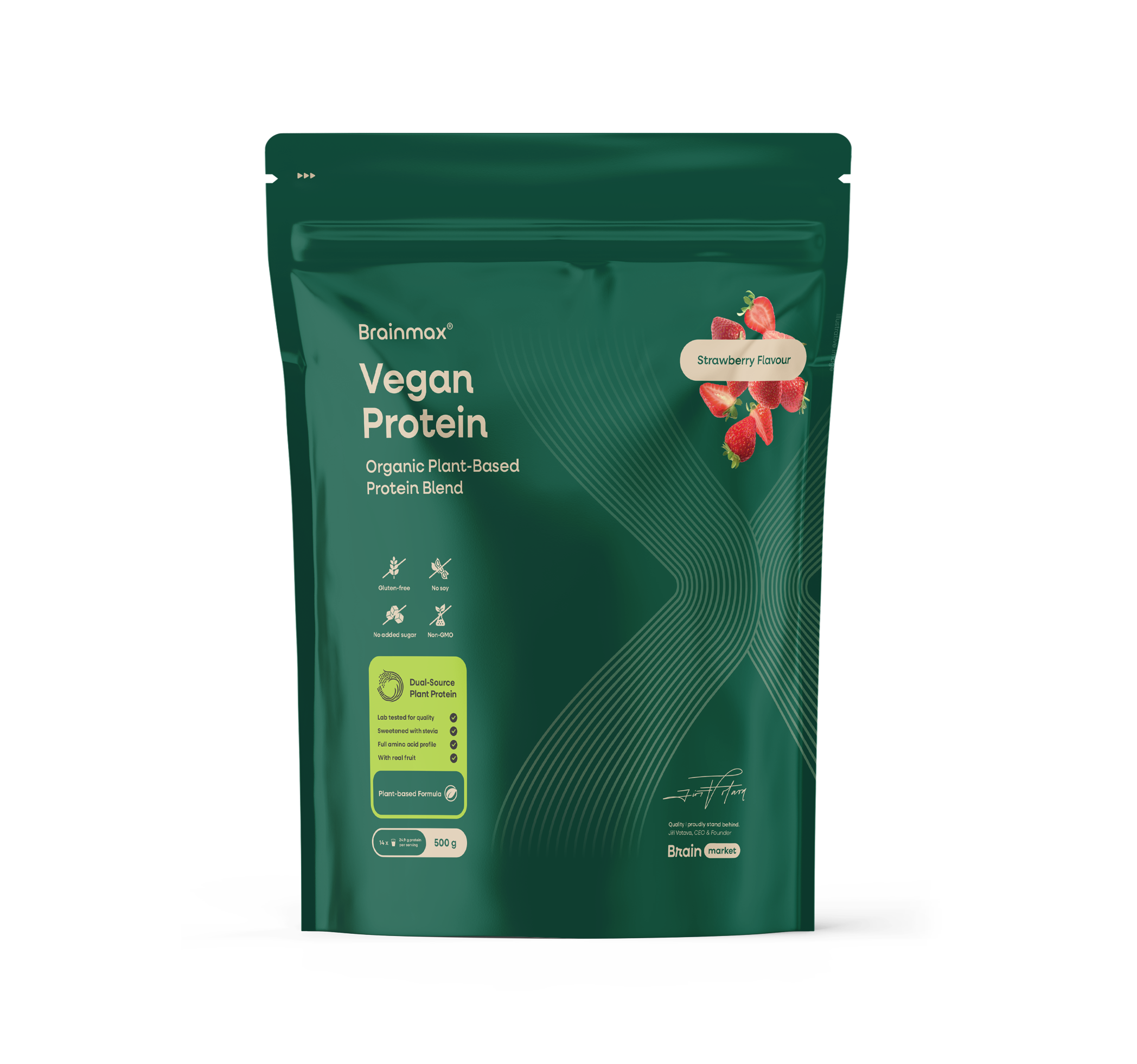 BrainMax Proteină vegană, căpșuni, 500 g