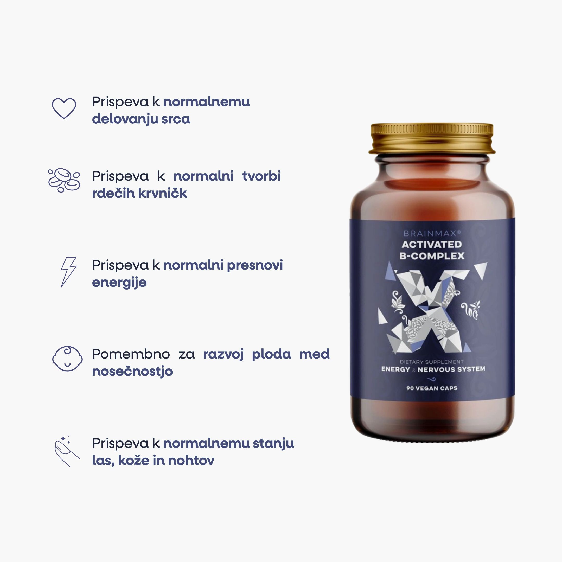 8594190023908 BrainMax Activated B-Complex, Aktivovaný B Komplex, 90 rostlinných kapslí