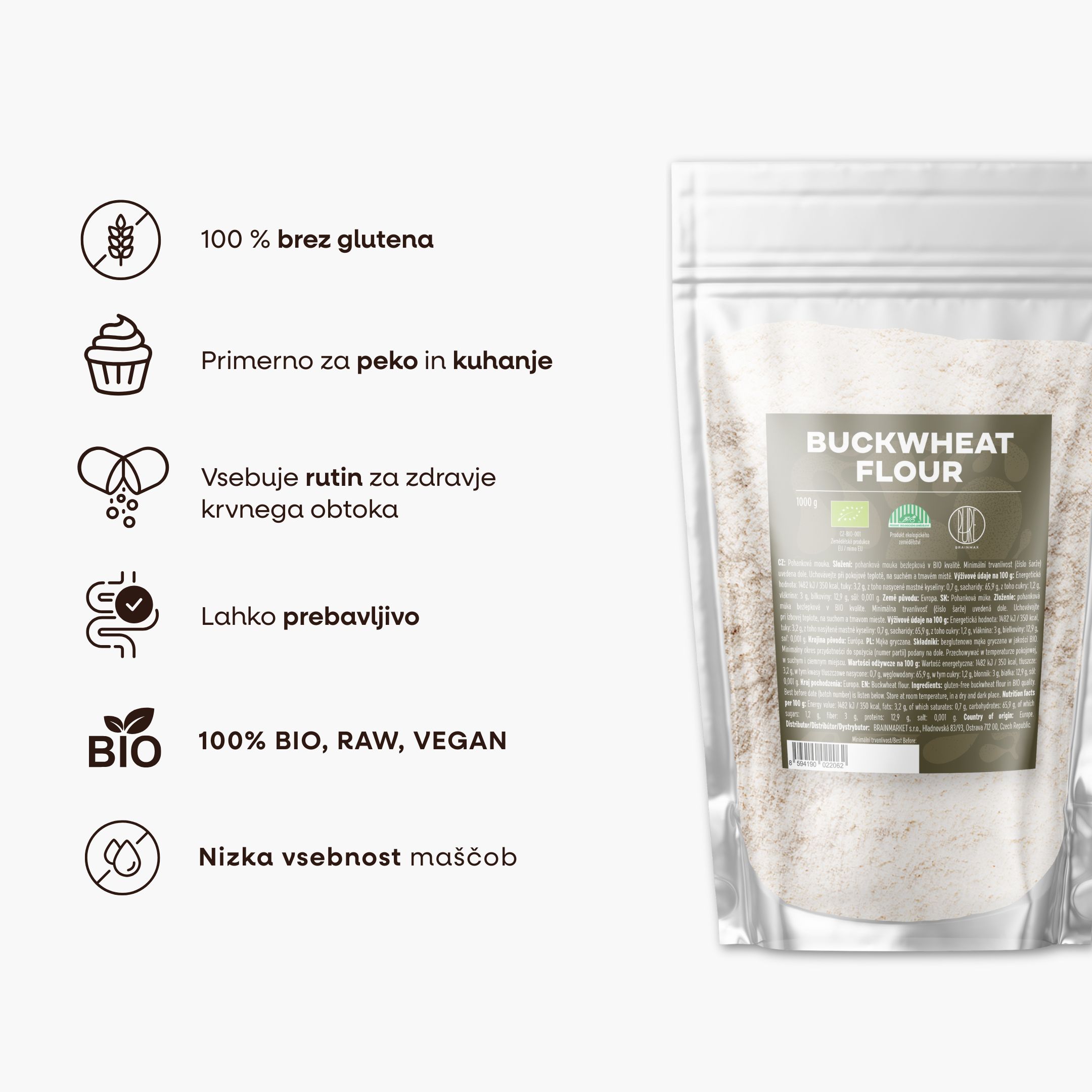 Ajdova moka, brezglutenska, ekološka, ​​1 kg