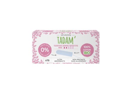 TADAM Dermo sensitive tamponi iz organskega bombaža, mini, 16 kosov  Nežna in udobna zaščita