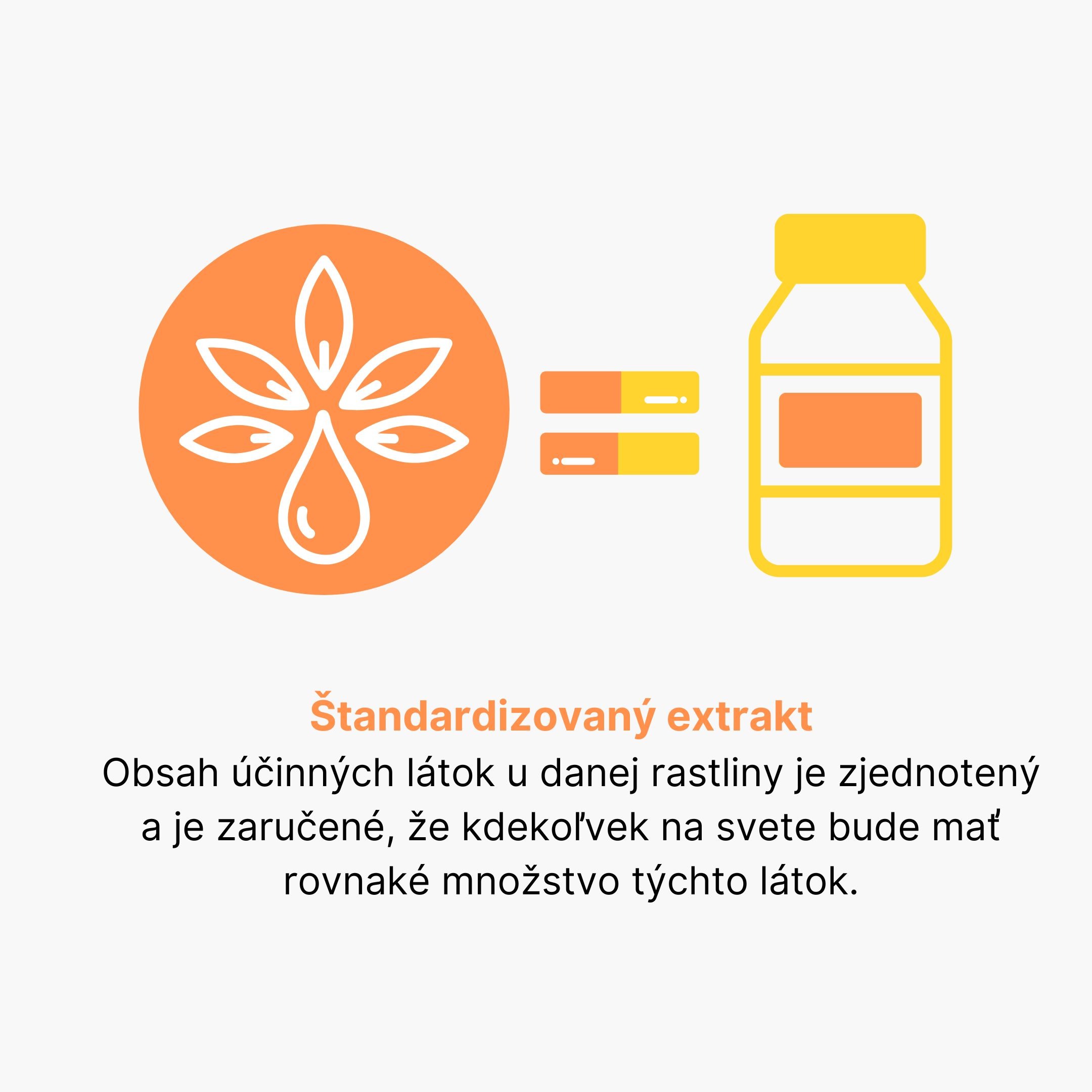 Standardizovaná extrakt = obsah účinných látok u danej rastliny je zjednotený a je zaručené, že kdekoľvek na svete bude mať rovnaké množstvo týchto látok.