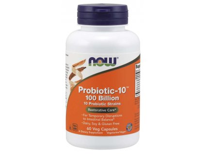 NOW Probiotic 10, probiotika, 100 miliard CFU, 10 kmenů, 60 rostlinných kapslí
