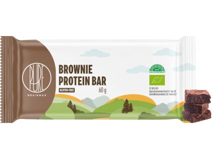 BrainMax Pure Brownie Protein Bar, Proteínová tyčinka, Brownie, BIO, 60 g  Protein Bar Brownie / *CZ-BIO-001 certifikát