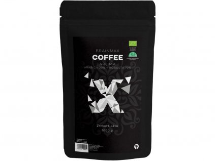 BrainMax Coffee Aroma (Arabica 30% + Robusta 70%), zrnková káva, BIO, 1000 g  *CZ-BIO-001 certifikát