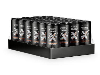 BrainMax Natural Energy, energetický drink, Broskyňa, marakuja, 24x250 ml  Perlivý energetický nápoj, podpora mentálneho aj fyzického výkonu, výživový doplnok