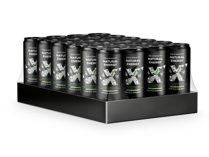 BrainMax Natural Energy, energetický drink, Jablko, limetka, 24x250 ml  Perlivý energetický nápoj, podpora mentálneho aj fyzického výkonu, výživový doplnok, 250 ml