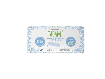 TADAM Dermo sensitivní tampony z BIO bavlny, super, 16 ks  Šetrná a pohodlná ochrana