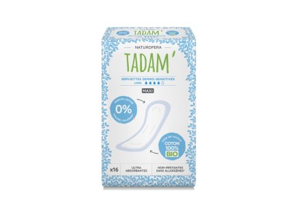 TADAM Dermo sensitívne vložky z BIO bavlny, maxi super, 16 ks  Šetrná a pohodlná ochrana