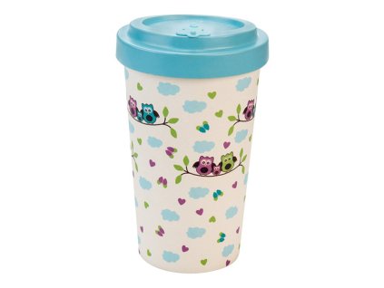 woodway opakovane pouzitelny kelimek z bambusu owls turquoise blue 500 ml