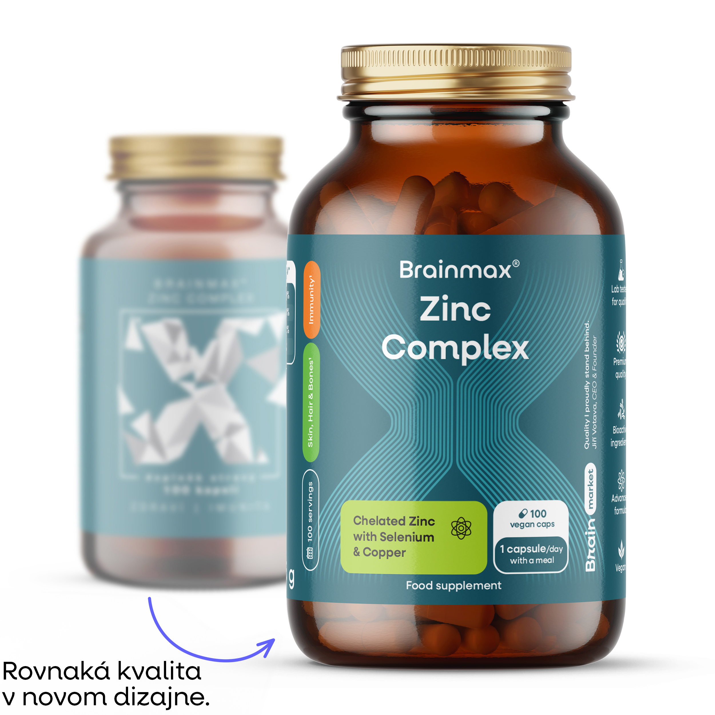 BrainMax Zinc Complex, Zinek, Selen, Měď a Kurkuma, 100 rostlinných kapslí Obrázek