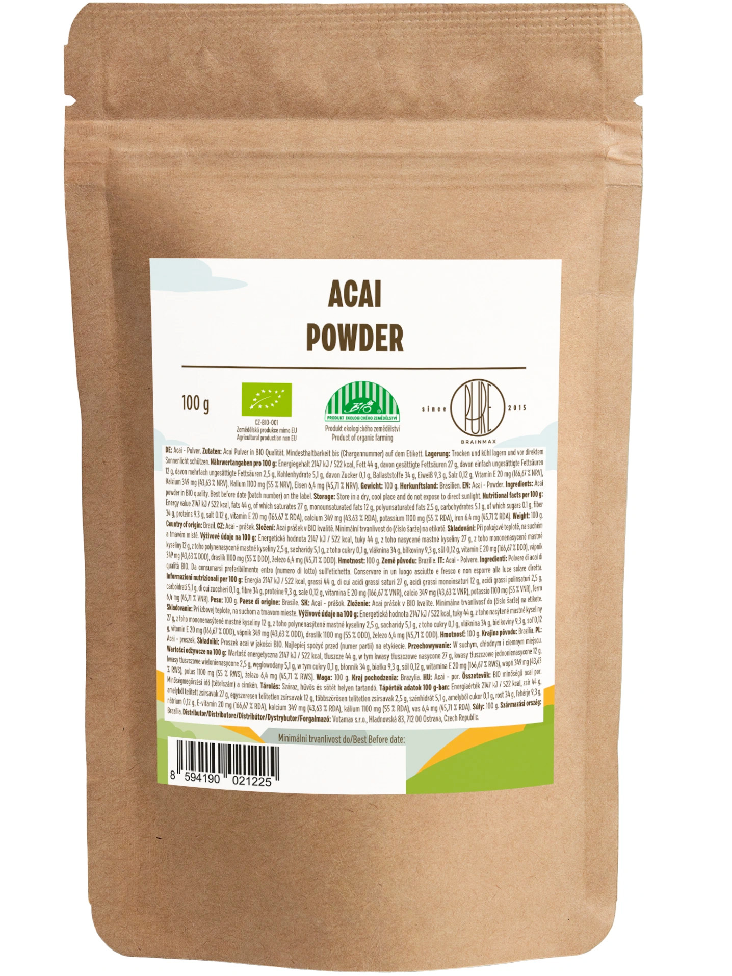 BrainMax Pure Acai Powder, Acai BIO prášok, 100 g