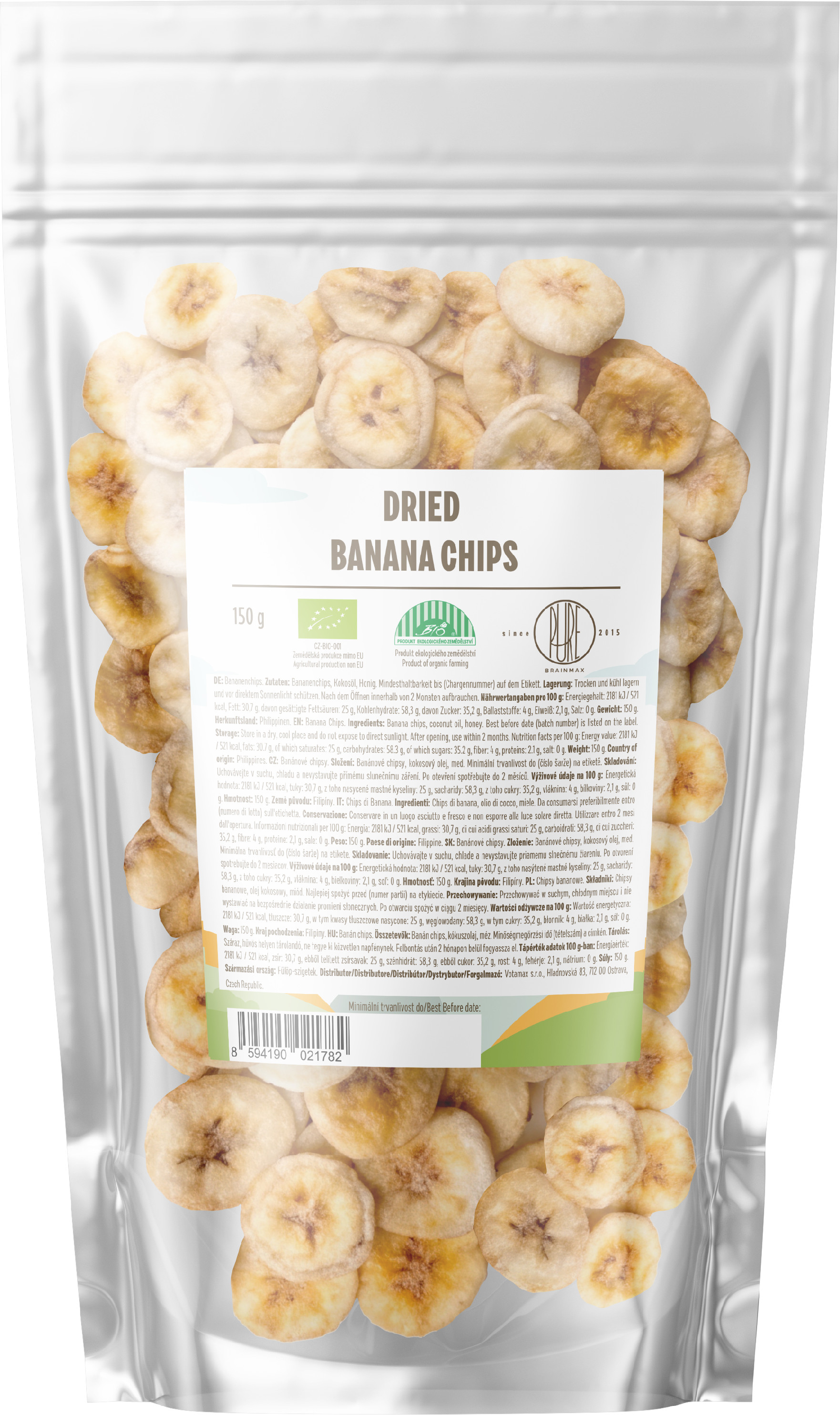 BrainMax Pure Banánové Chipsy BIO, 150 g