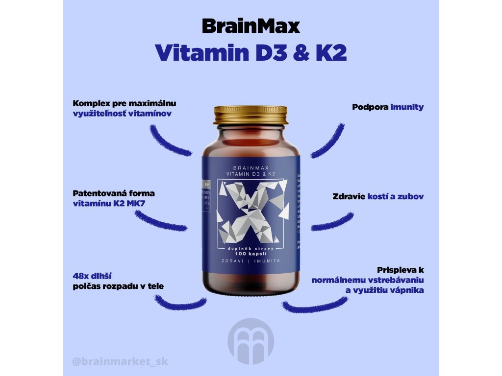 BrainMax Vitamin D3 & K2, D3 5000 IU / K2 jako MK7 150 mcg, vzorek, 4 kapsle Obrázek