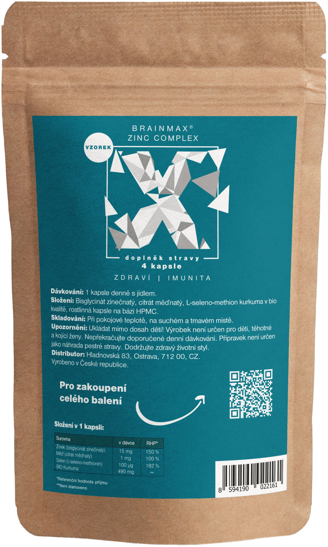 BrainMax Zinc Complex, Zinek, Selen, Měď a Kurkuma, vzorek 4 kapsle Obrázek