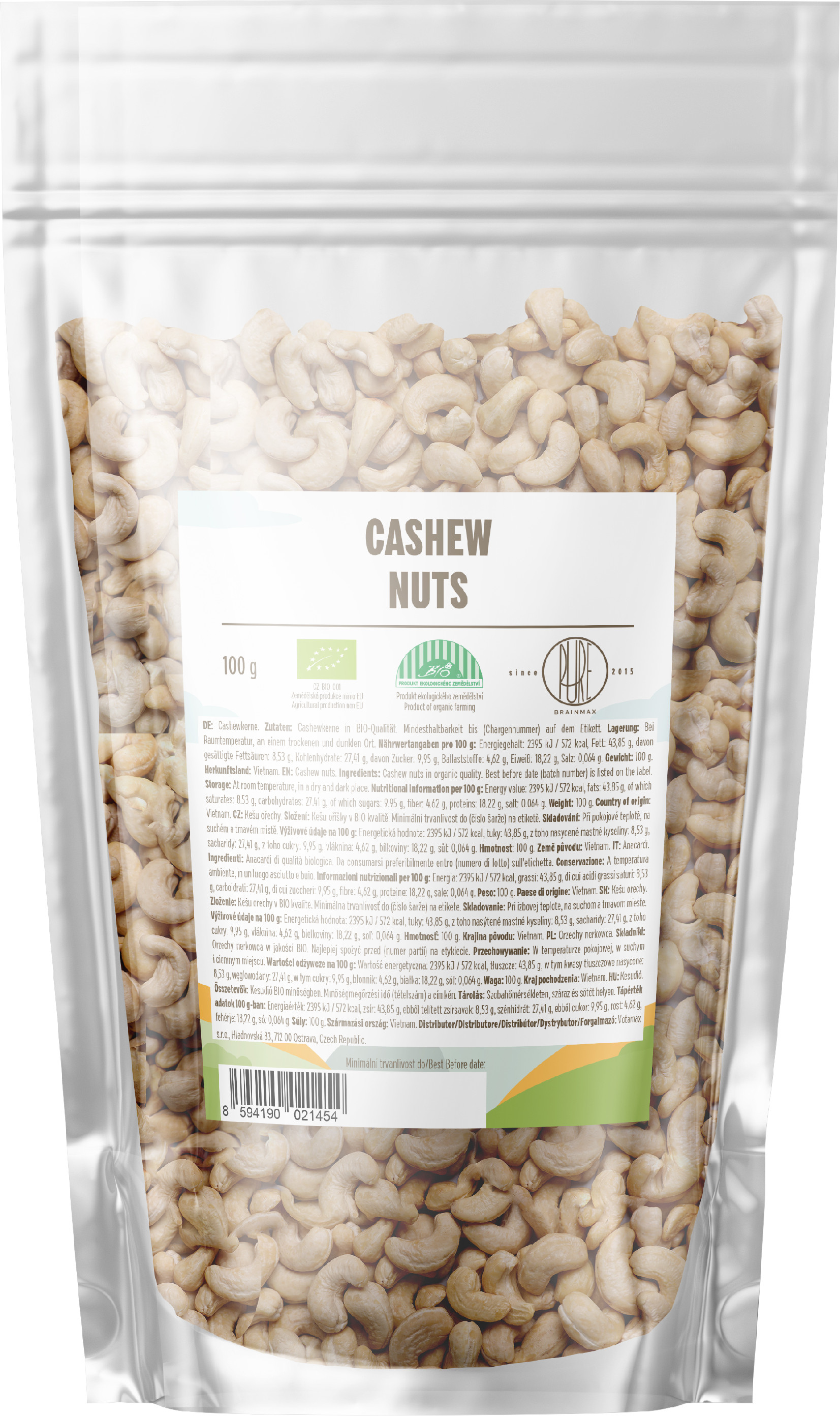 BrainMax Pure Cashew Nuts, Kešu orechy BIO, 100 g
