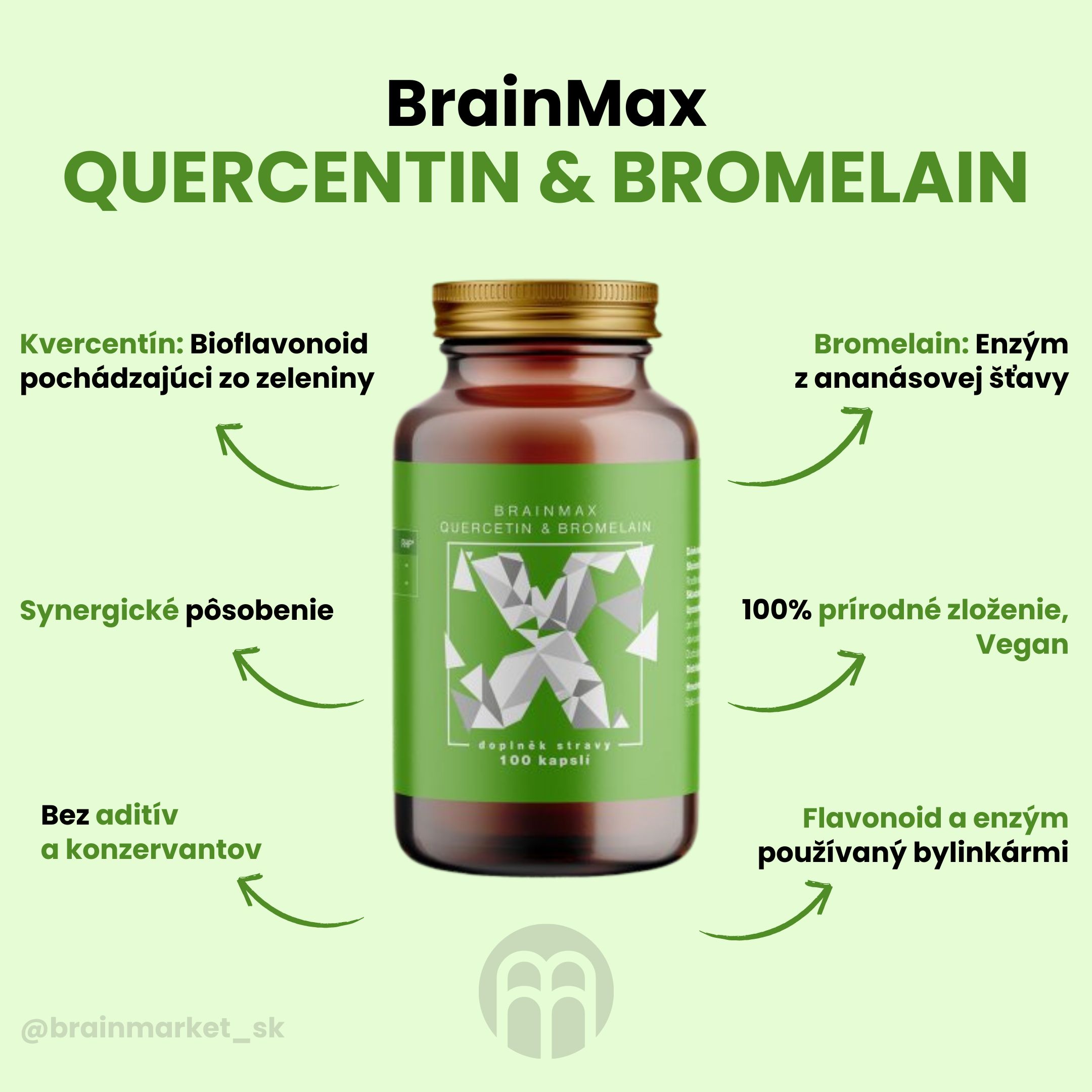 BrainMax Quercetin & Bromelain, Kvercetin a Bromelain, 100 rostlinných kapslí Obrázek