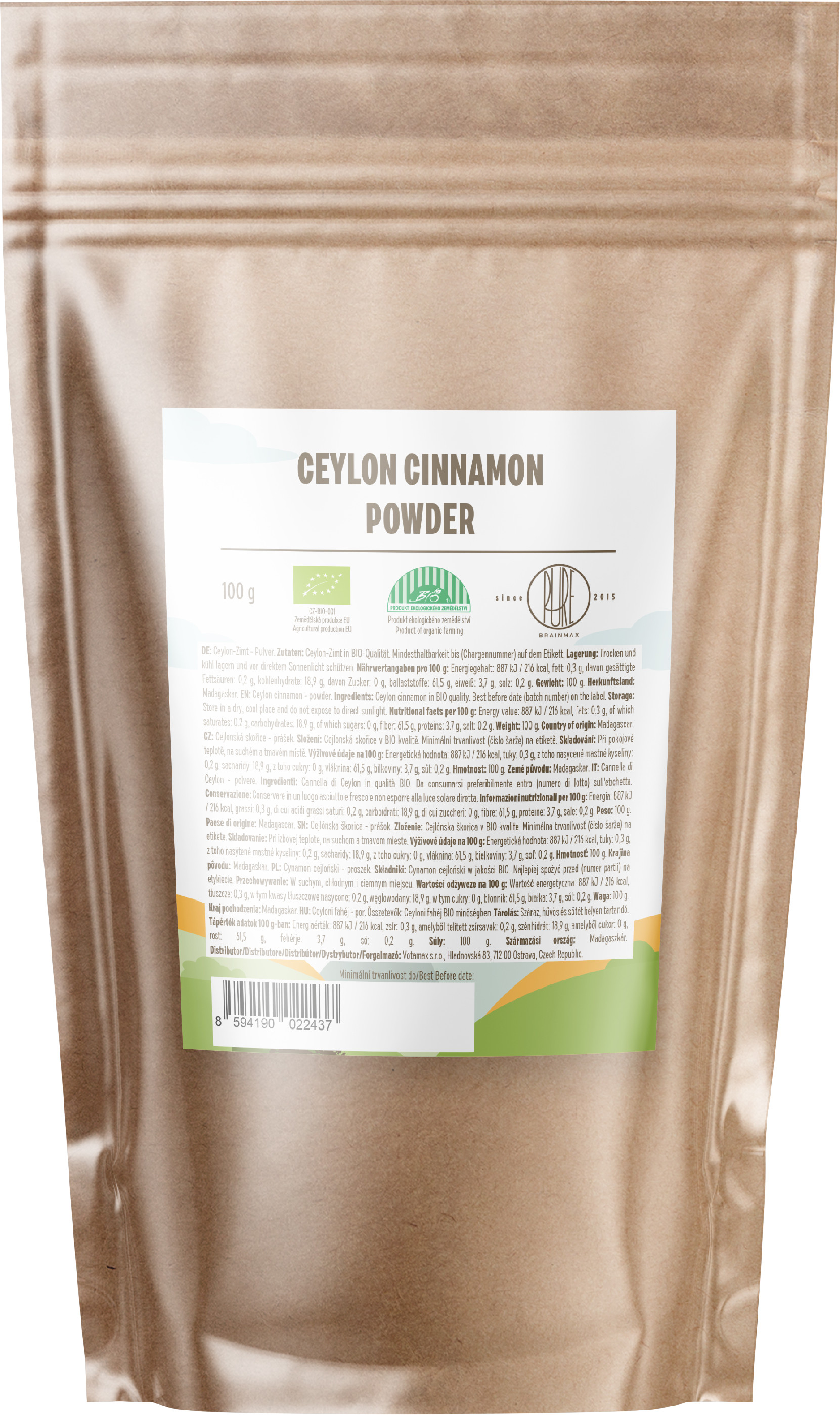 BrainMax Pure Škorica Cejlónska BIO mletá, 100 g