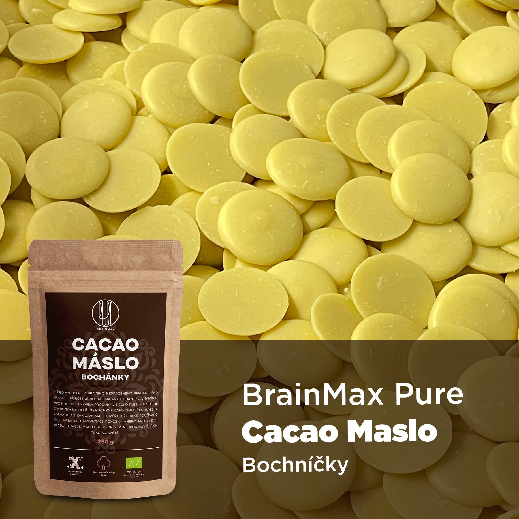 BrainMax Pure Kakaové máslo BIO, bochánky, 250g Obrázek