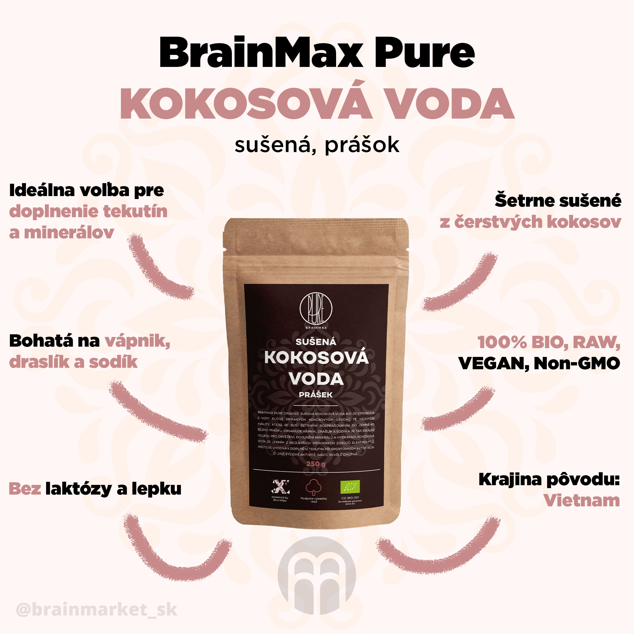 E-shop BrainMax Pure Kokosová voda BIO prášok, 250 g