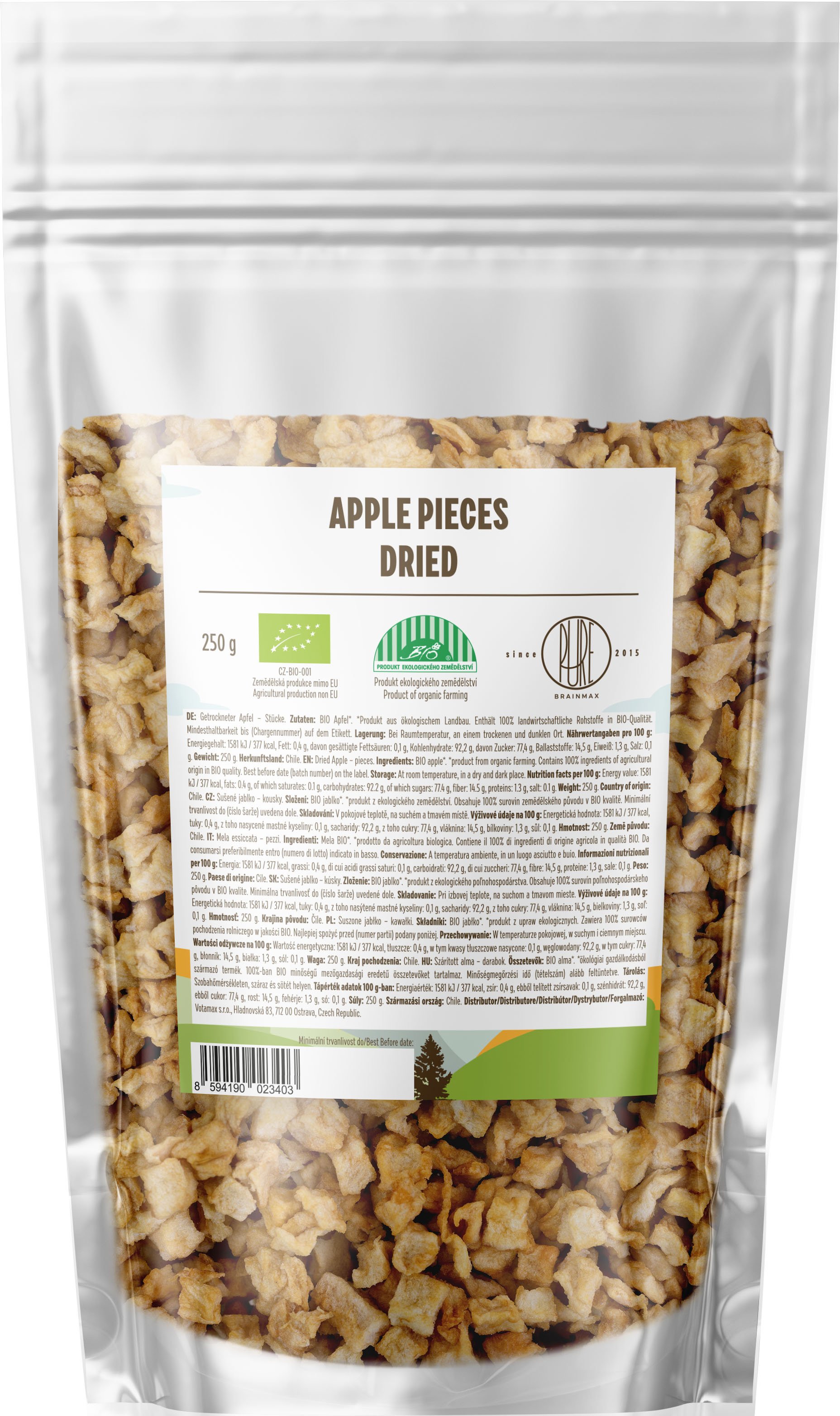 BrainMax Pure Jablka kousky sušené BIO, 250 g Obrázek