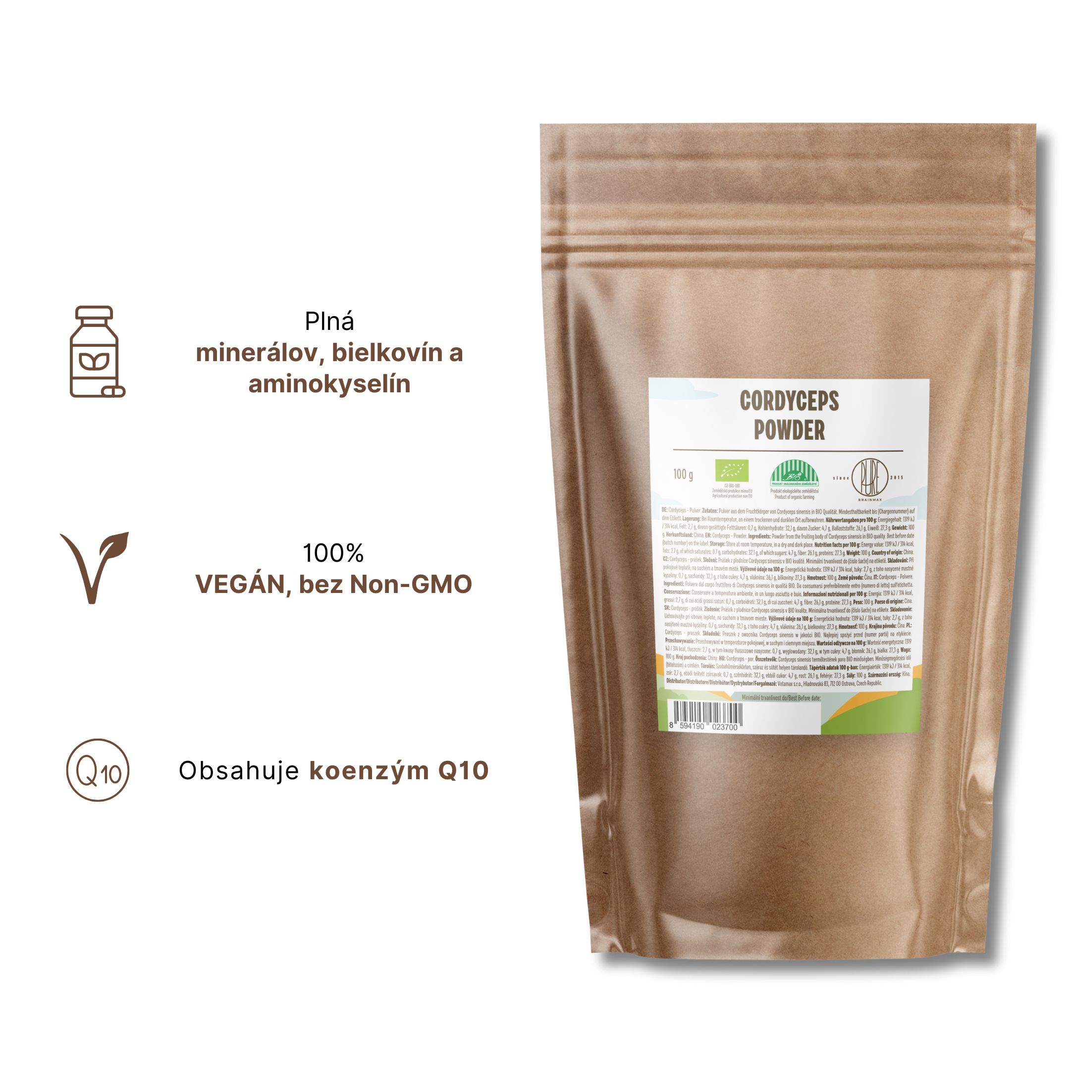 BrainMax Pure Cordyceps prášek BIO, 100g Obrázek