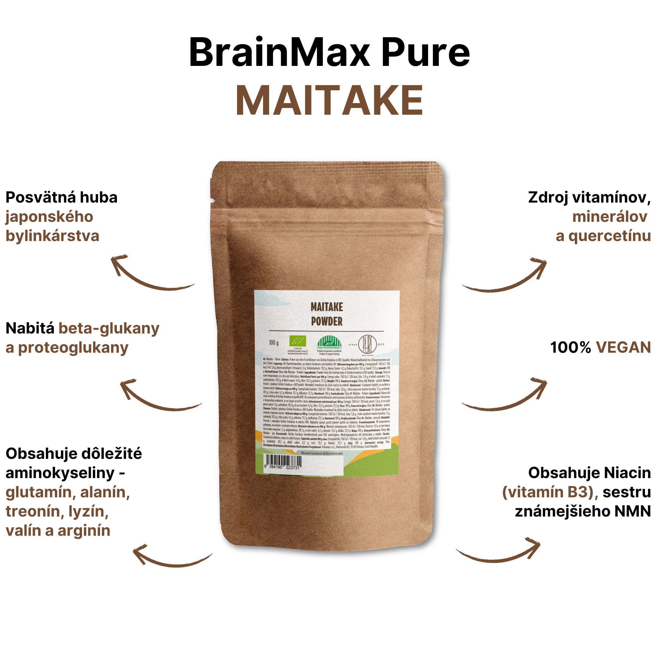 BrainMax Pure Maitake prášek BIO, 100g Obrázek