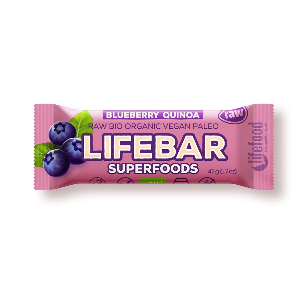E-shop LifeFood - Tyčinka Lifebar borůvková s quinoou BIO, RAW, 47 g