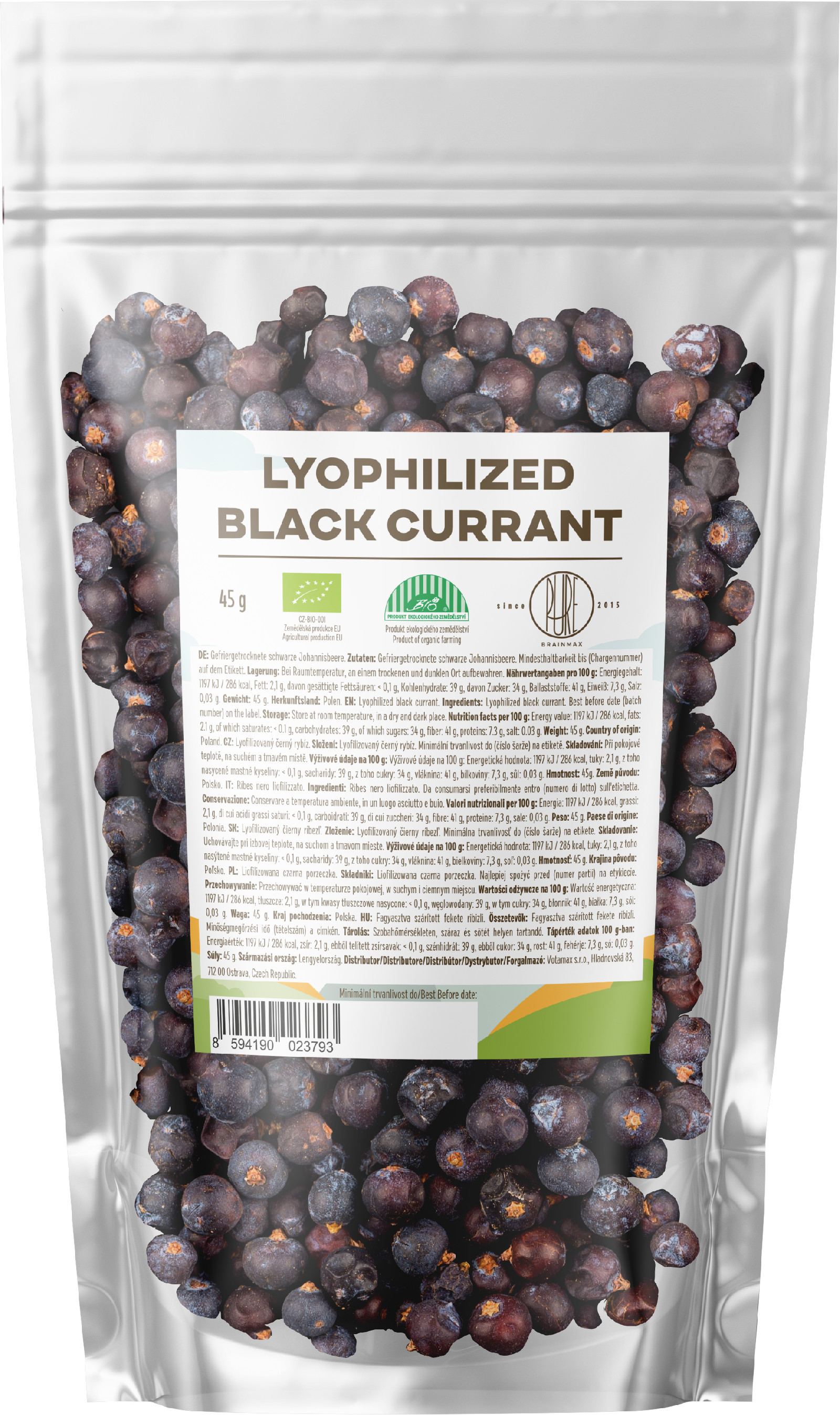 BrainMax Pure Lyofilizovaný černý rybíz, BIO, 45 g Obrázek