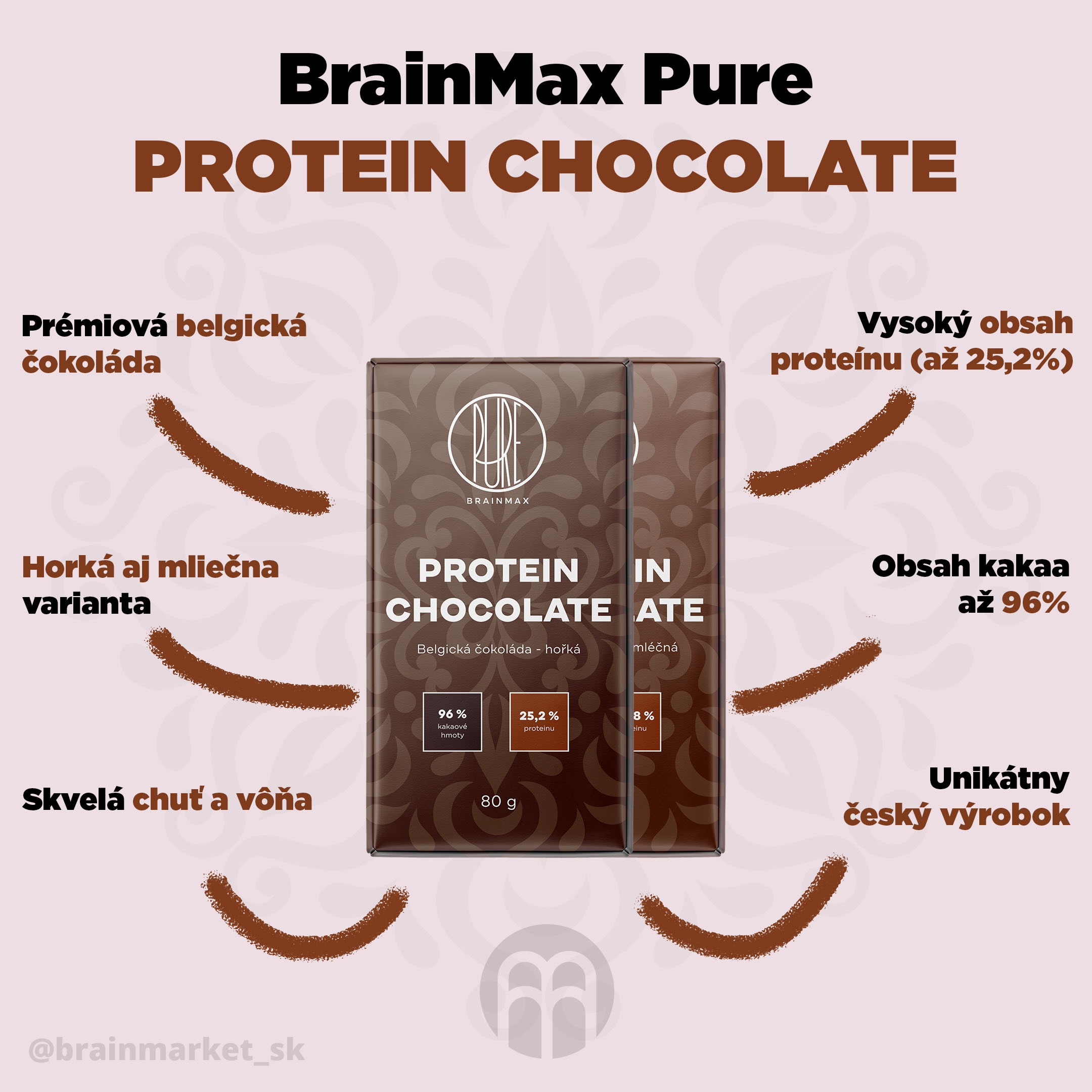 BrainMax Pure Protein čokoláda, hořká, 80 g Obrázek