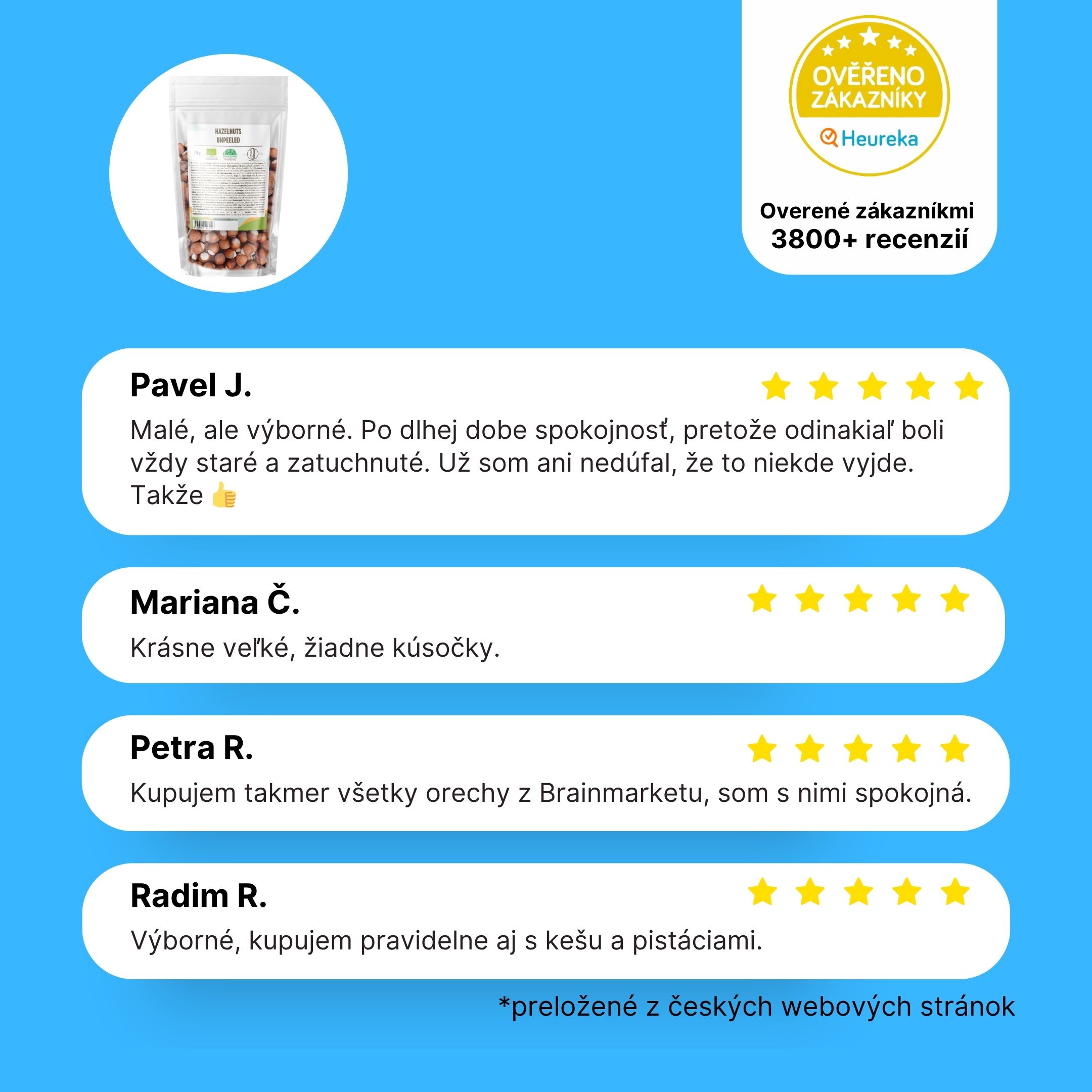 Brainmax Pure Lískové oříšky, neloupané, BIO, 250 g Obrázek