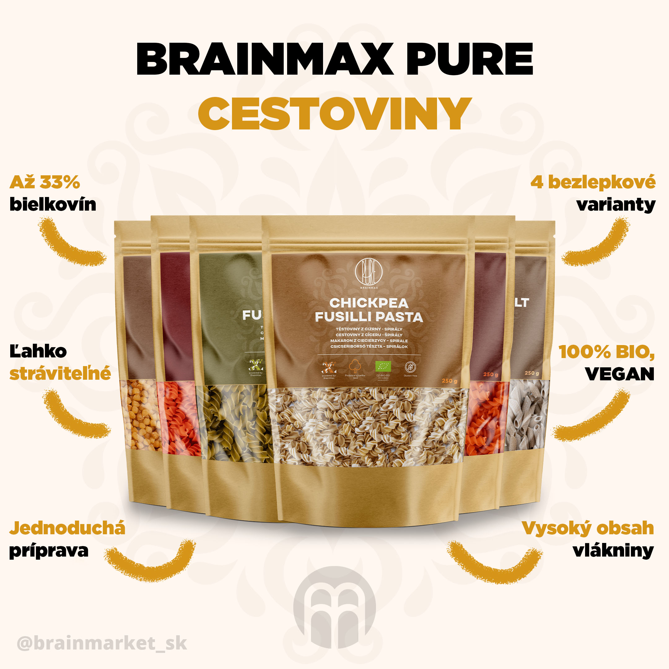 BrainMax Pure Penne semolinové, BIO, 250 g Obrázek