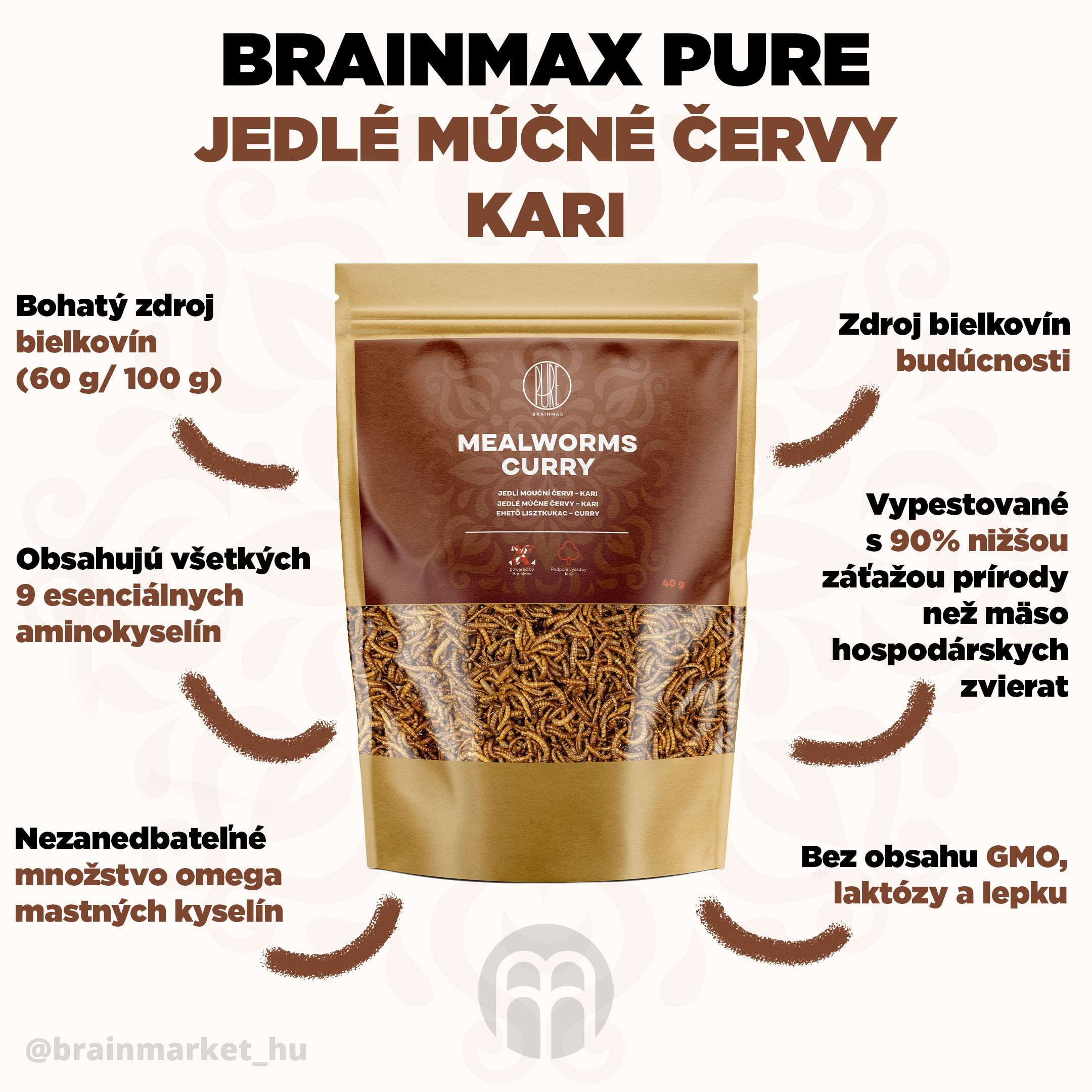 BrainMax Pure Mouční červi, kari, 40 g Obrázek