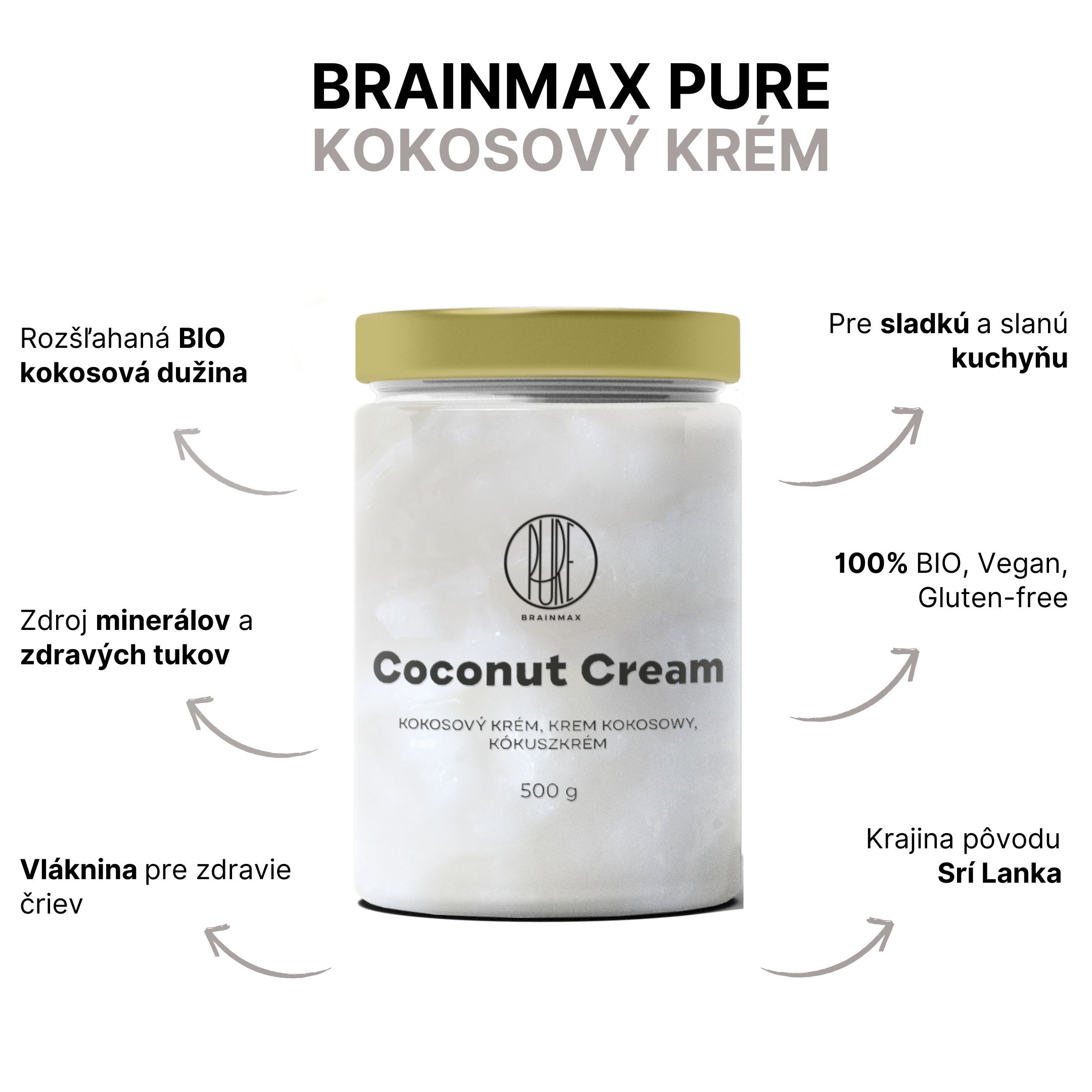 BrainMax Pure Kokosový krém BIO, 500 g Obrázek