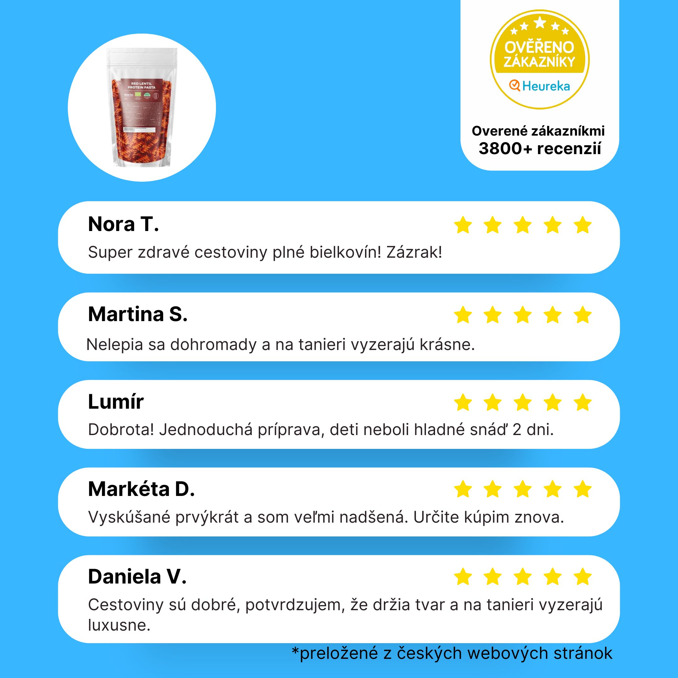 BrainMax Pure Proteinové těstoviny z červené čočky, spirály, BIO, 250 g Obrázek