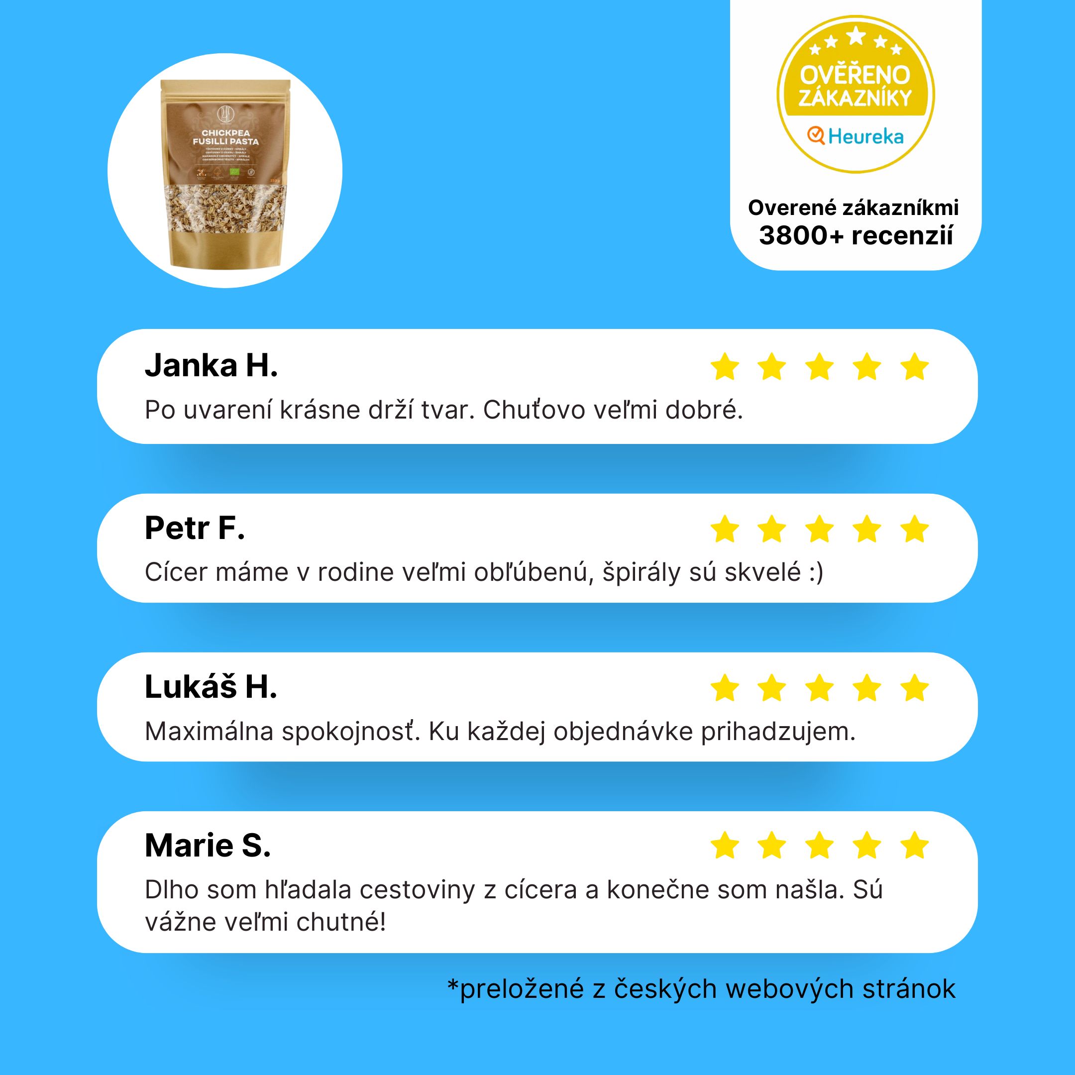 BrainMax Pure Těstoviny z cizrny, spirály, BIO, 250 g Obrázek