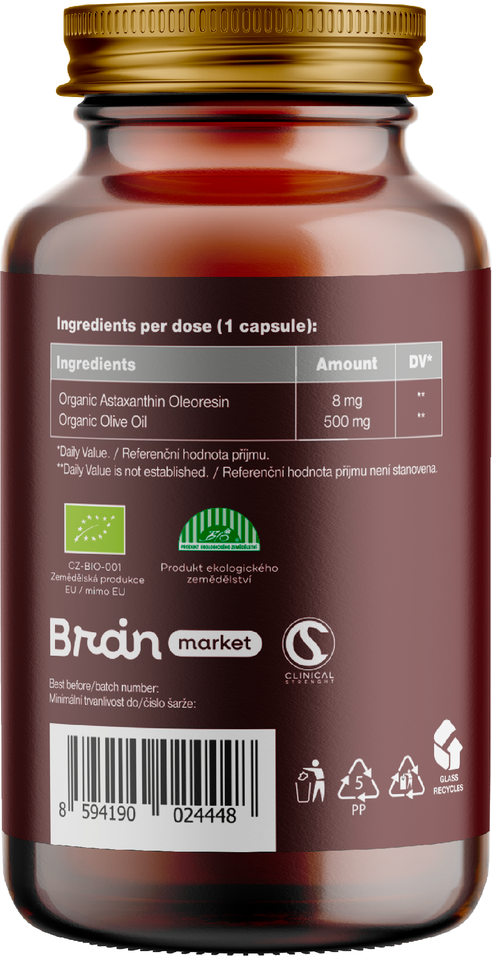 BrainMax Astaxanthin (Astaxantin) BIO, 8 mg, 60 rostlinných kapslí Obrázek