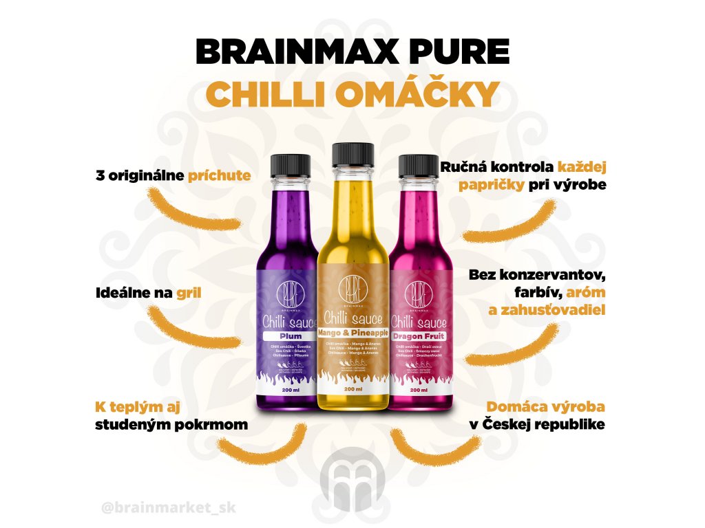 BrainMax Pure Chilli sauce, Mango & Ananas (chilli omáčka, mango a ananas), 200 ml Obrázek