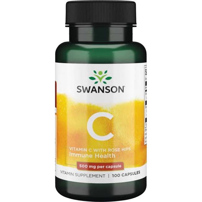 Swanson Vitamin C + Extrakt z Šípků, 500 mg, 100 kapslí