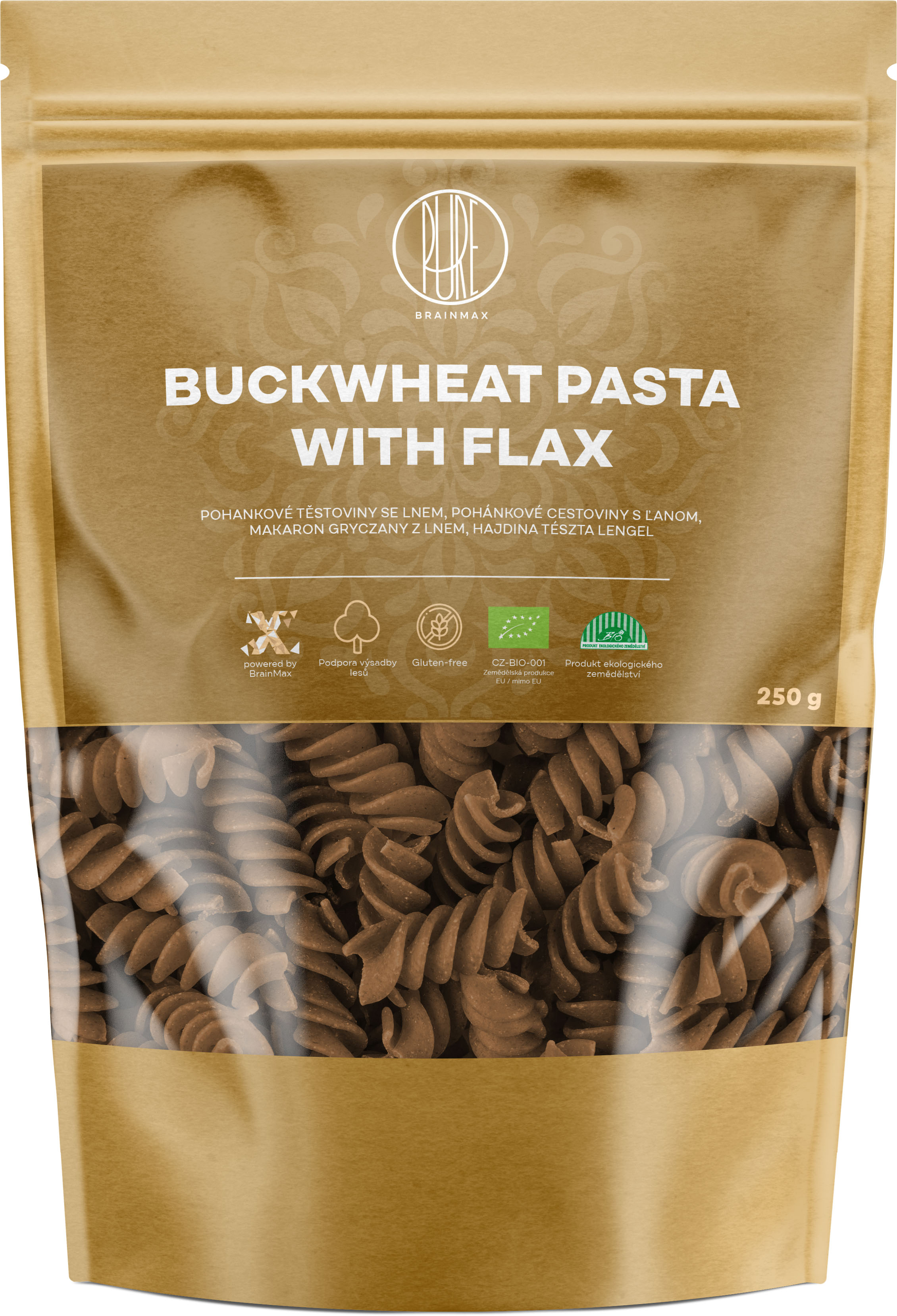 BrainMax Pure Pohankové těstoviny se lnem, spirály, BIO, 250 g
