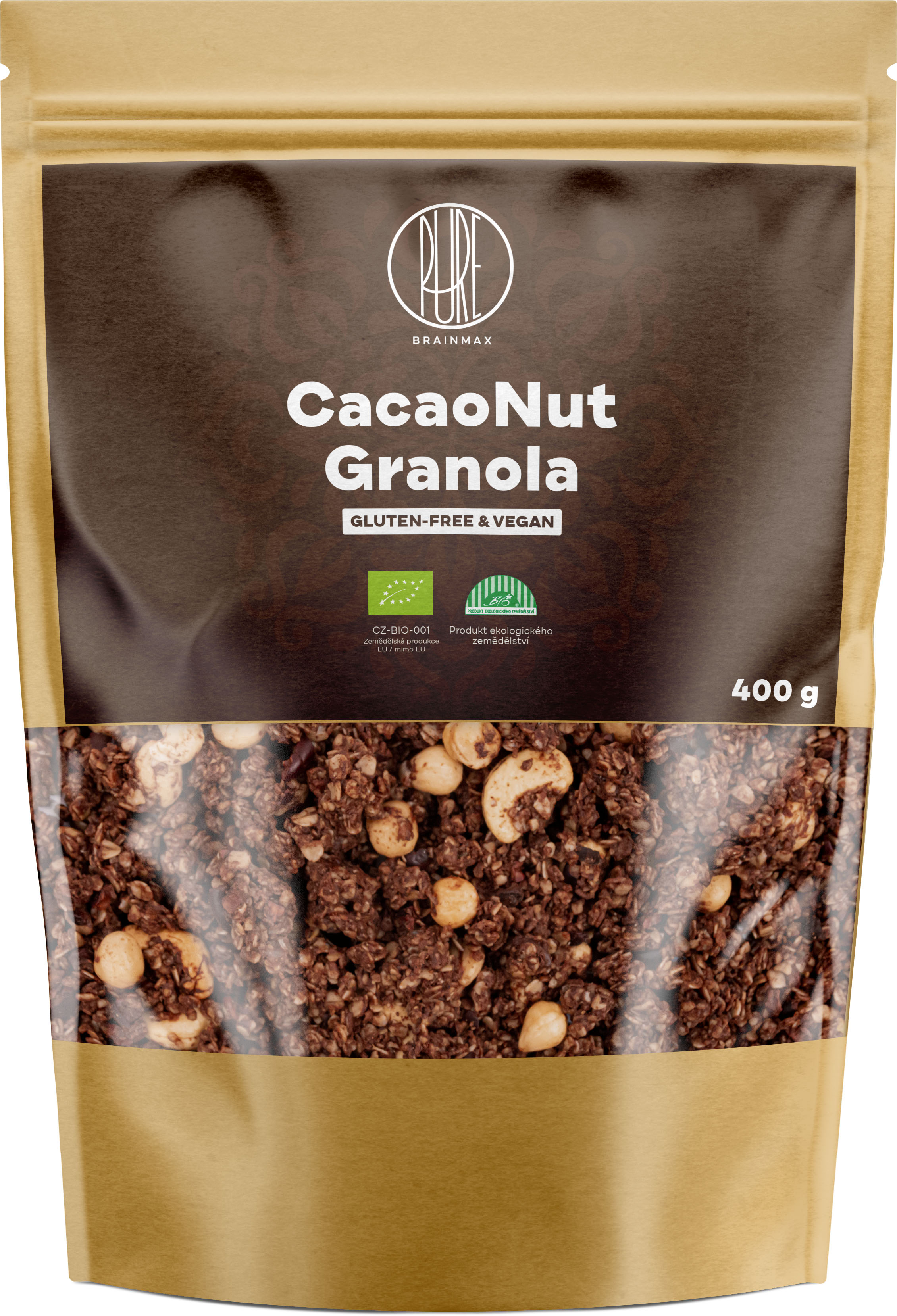 E-shop BrainMax Pure CacaoNut Granola, Kakao a Lieskový orech, BIO, 400 g