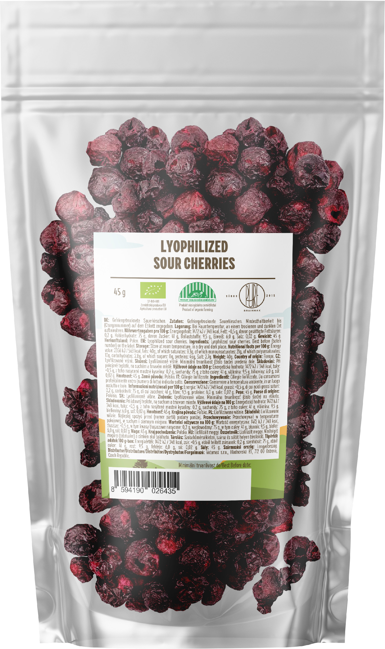 BrainMax Pure Lyofilizované višně, BIO, 45 g Obrázek