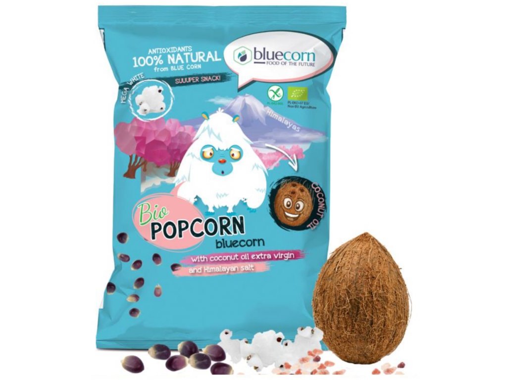 E-shop Popcrop - Popcorn z modré kukuřice s himalájskou solí a extra panenským kokosovým olejem, BIO, 50 g