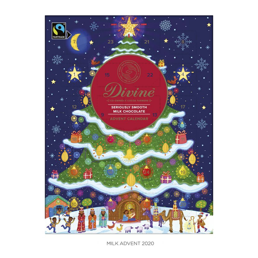 E-shop Divine Chocolate - Adventní kalendář mléčná čokoláda 26%, 85g